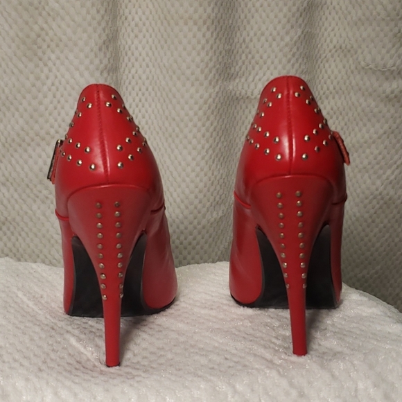 Red Stiletto Heels w/ Studded Accents by Adesso - Picture 6 of 8